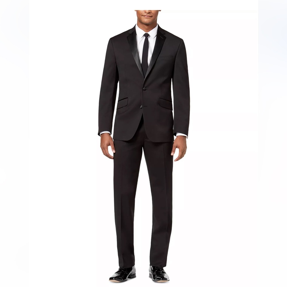 Black Kenneth Cole Men's Slim-Fit Ready Flex Tuxedo Suit